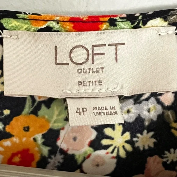 NEW LOFT Outlet Midi Floral Dress 4P Petite Wedding Guest Puff Sleeve V-neck‎ - Picture 4 of 11